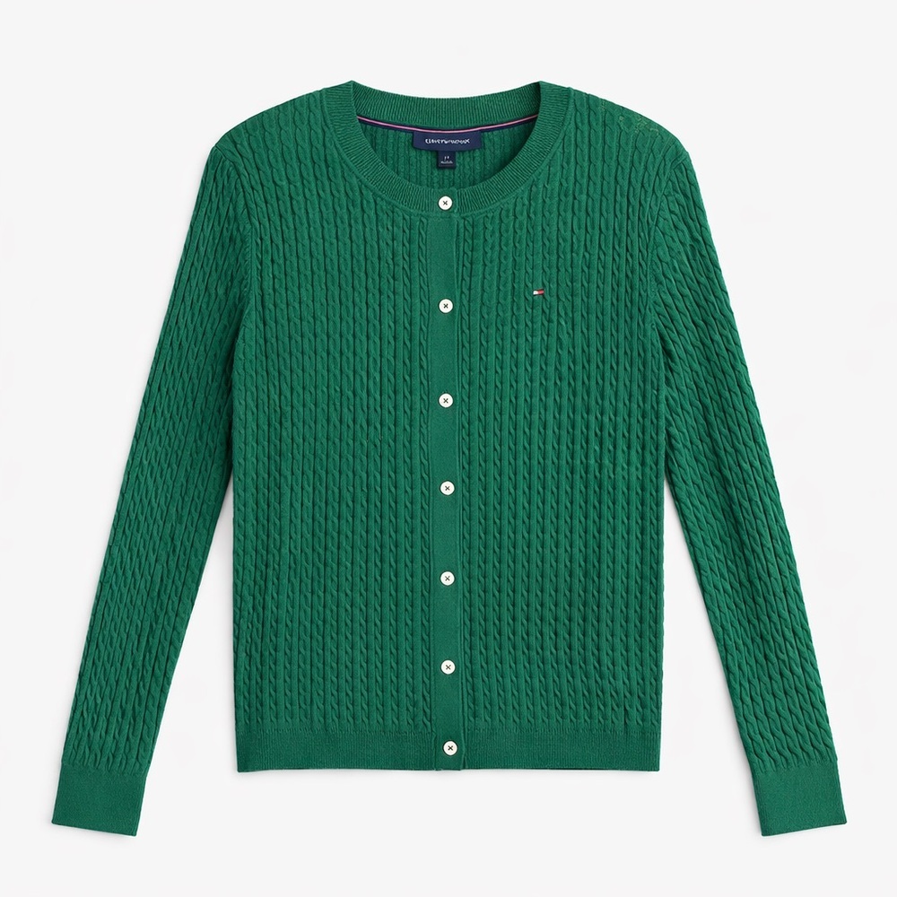 NWT Tommy Hilfiger Forest Green Cable Knit Cardigan L